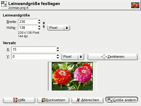 Das Dialogfenster Leinwandgröße festlegen